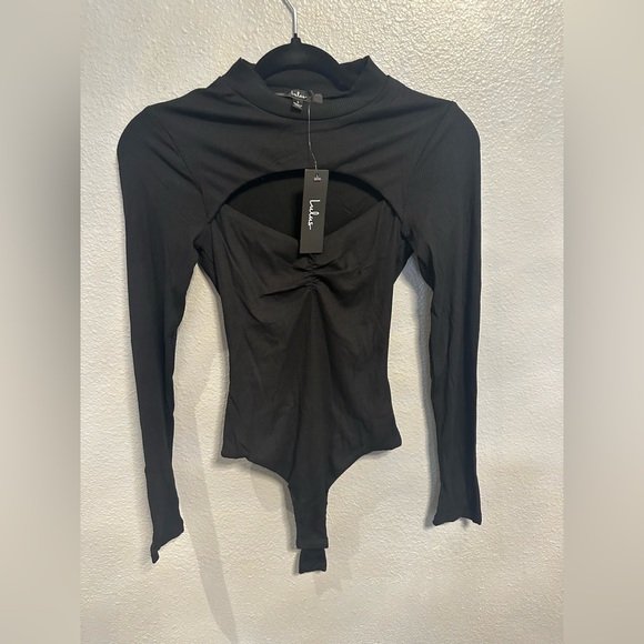 Lulus Tops - Lulu’s Black Ribbed Long Sleeve Cutout Bodysuit